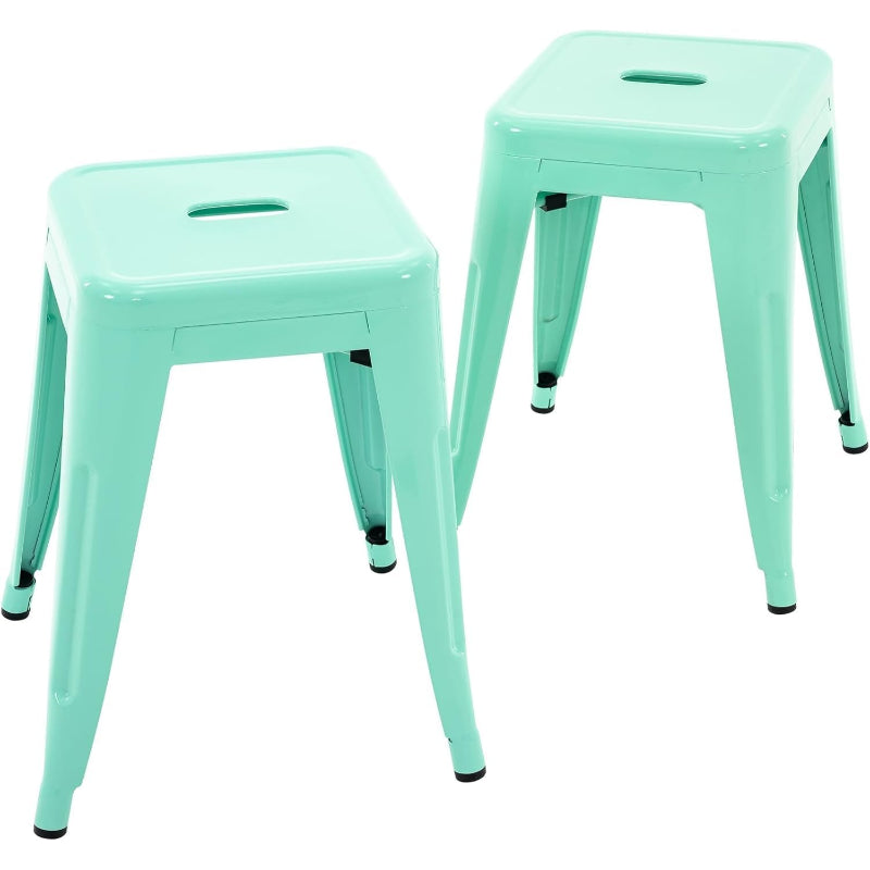 Mint‑Green Stackable Industrial Metal Stools Set of 2, 18"