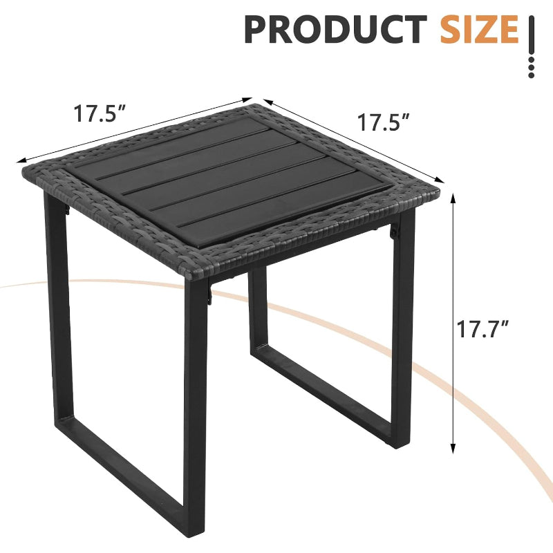 Black PE Wicker Square Outdoor Side Table