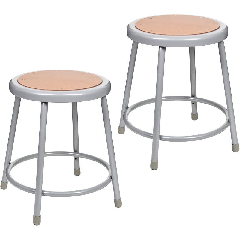 Grey‑Frame Masonite Round Steel Stools Set of 2, 18"